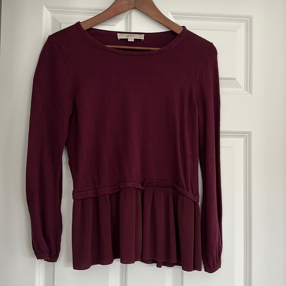 Loft Burgundy Peplum Sweater SP